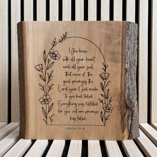 'You know...not one promise has failed' Beech decorative plaque