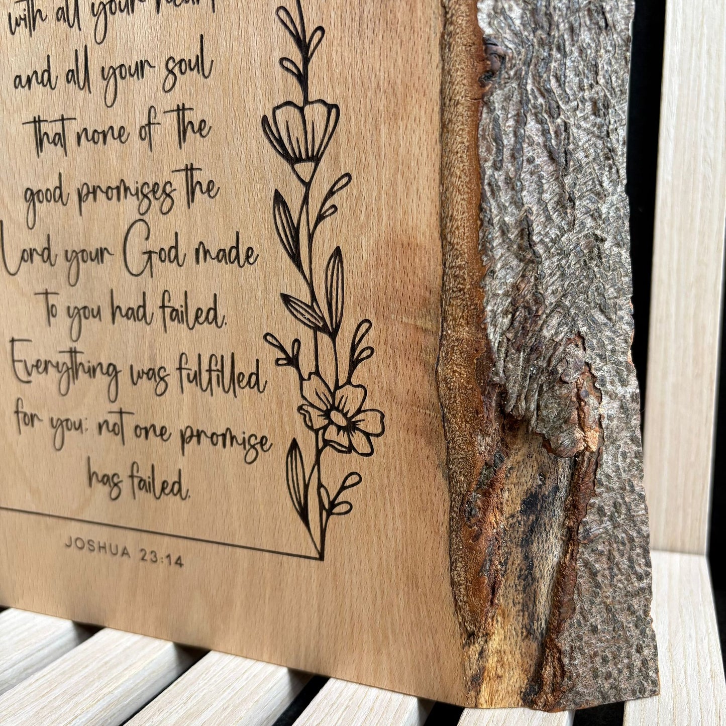 'You know...not one promise has failed' Beech decorative plaque
