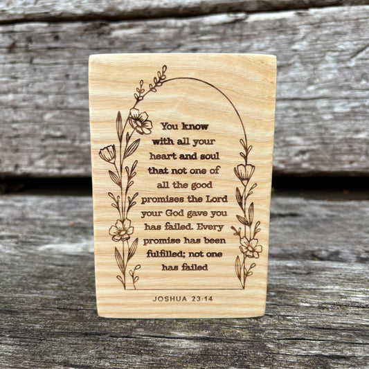 'Not one of the good promises has failed' decorative ash plaque