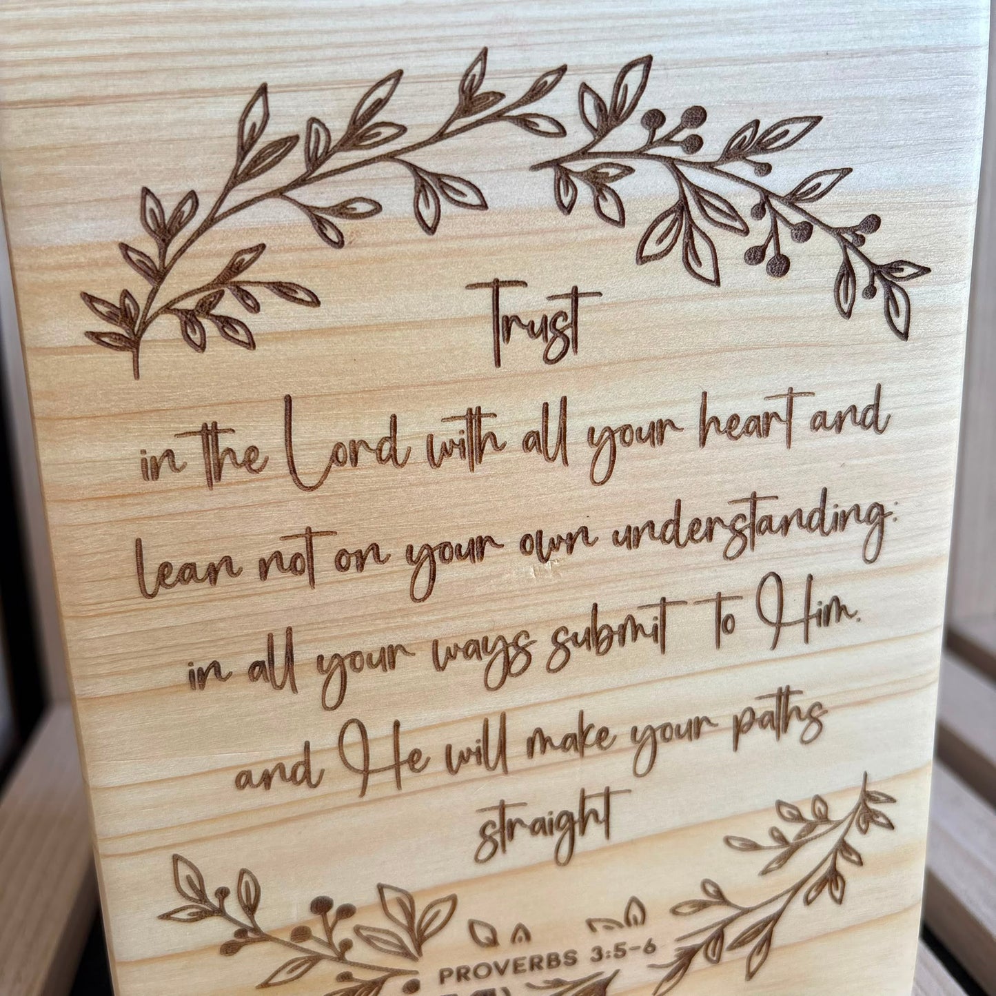 'Trust in the Lord with all your heart' Cedar decorative plaque