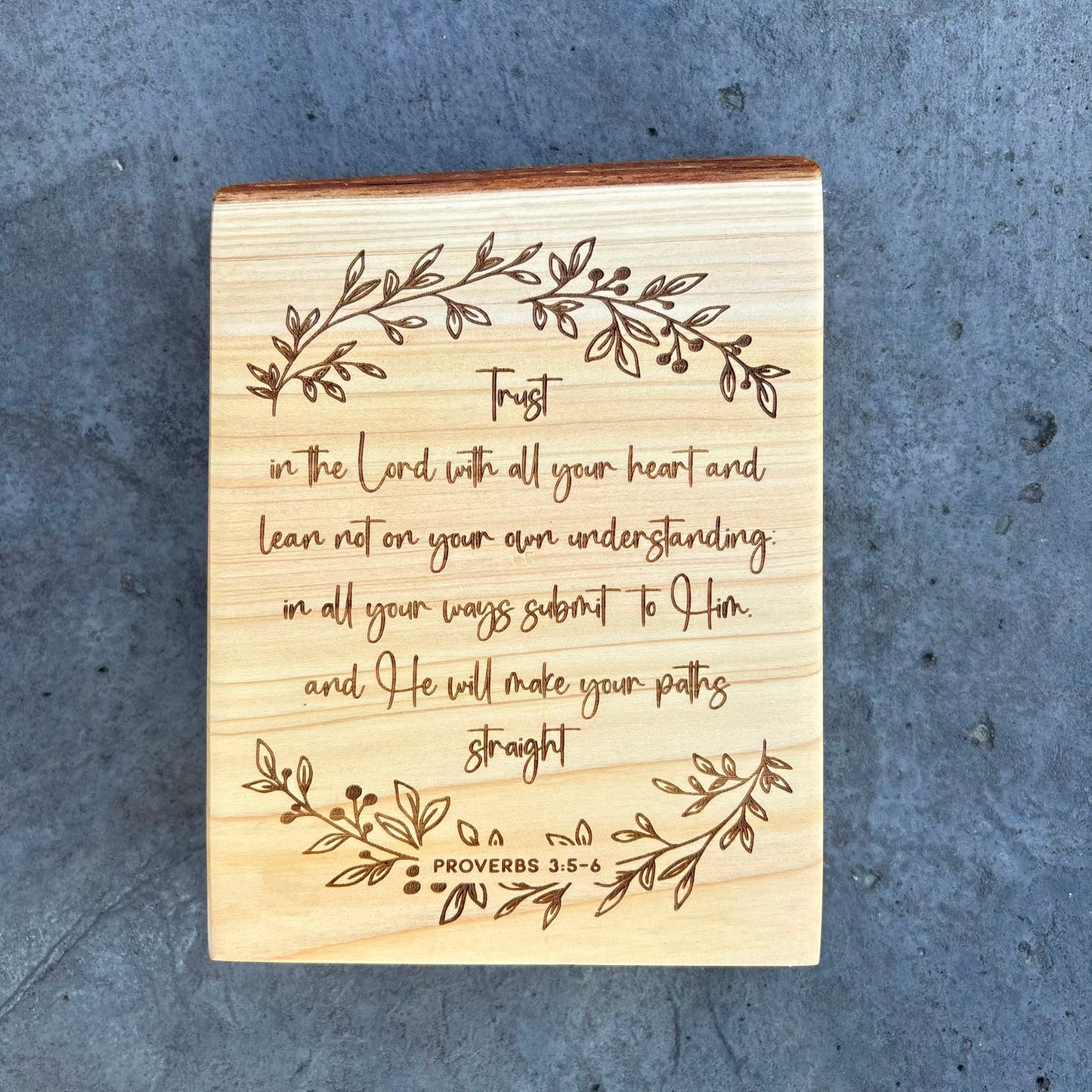 'Trust in the Lord with all your heart' Cedar decorative plaque