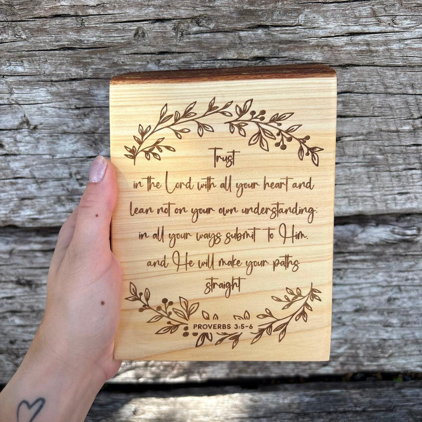 'Trust in the Lord with all your heart' Cedar decorative plaque