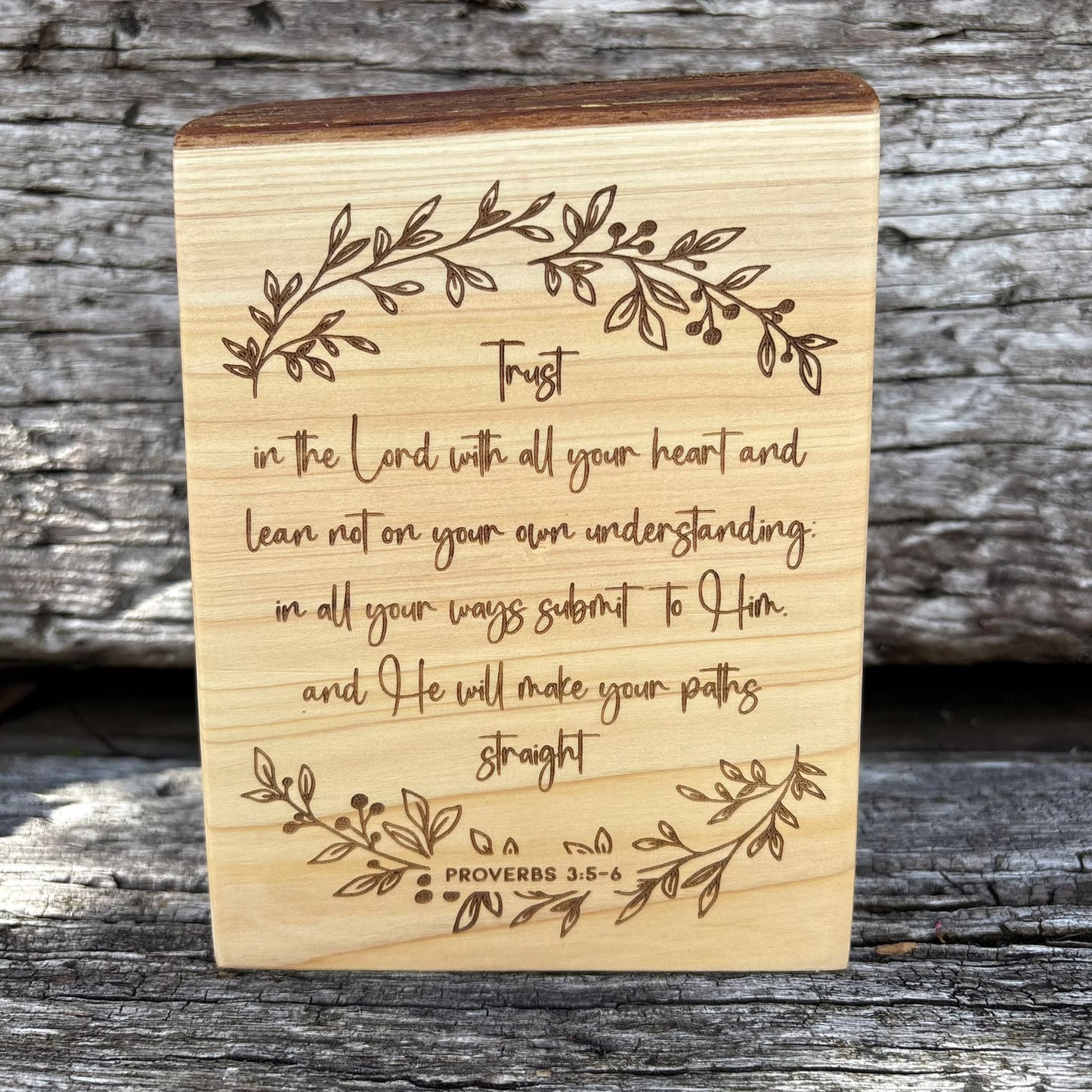 'Trust in the Lord with all your heart' Cedar decorative plaque
