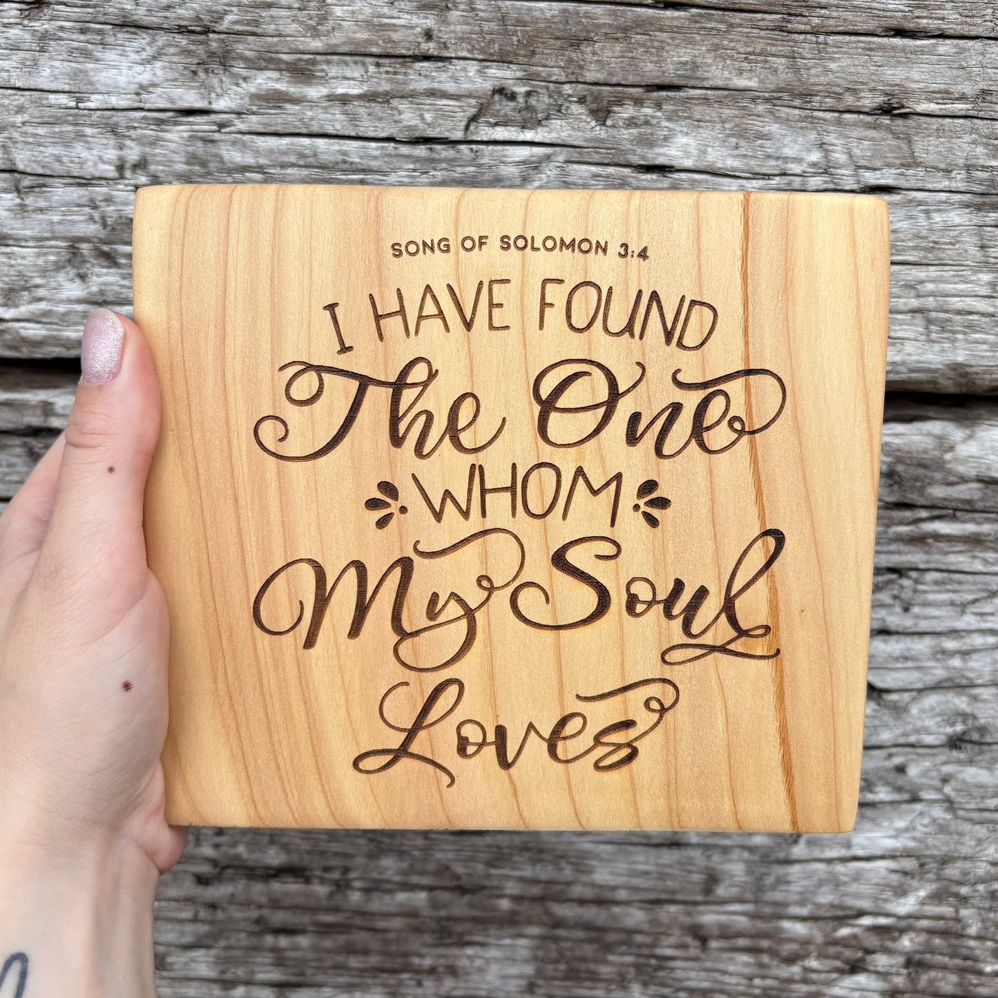 'I have found the one whom my soul loves' Cedar decorative plaque
