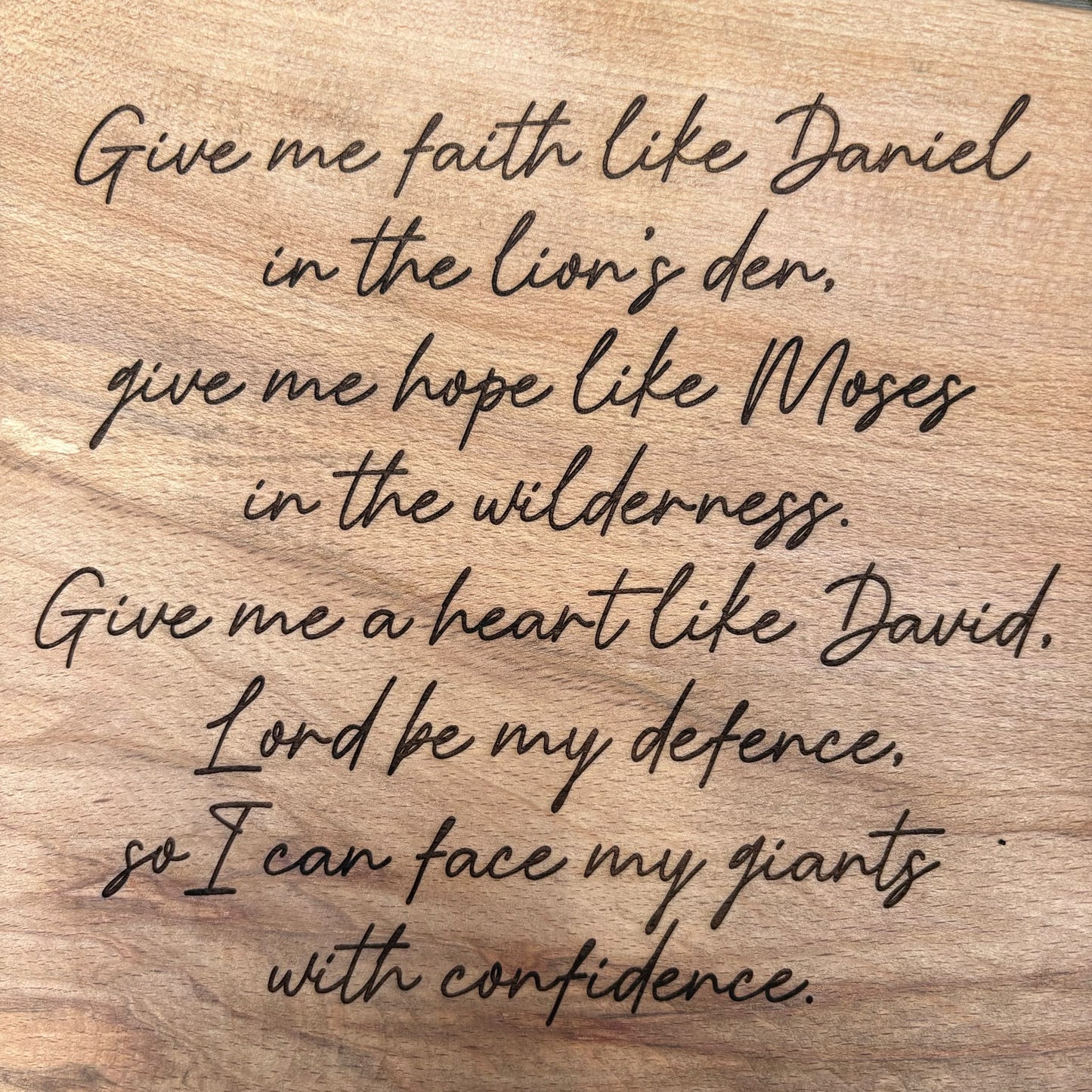 'Faith like Daniel, hope like Moses, heart like David' Beech decorative plaque