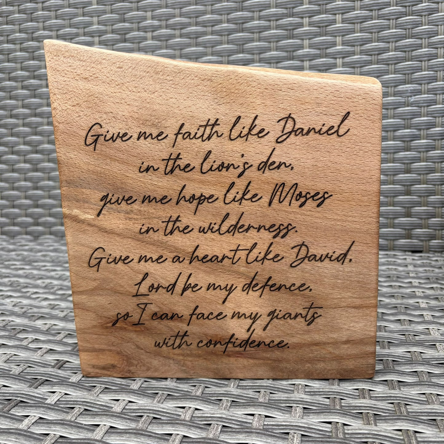 'Faith like Daniel, hope like Moses, heart like David' Beech decorative plaque
