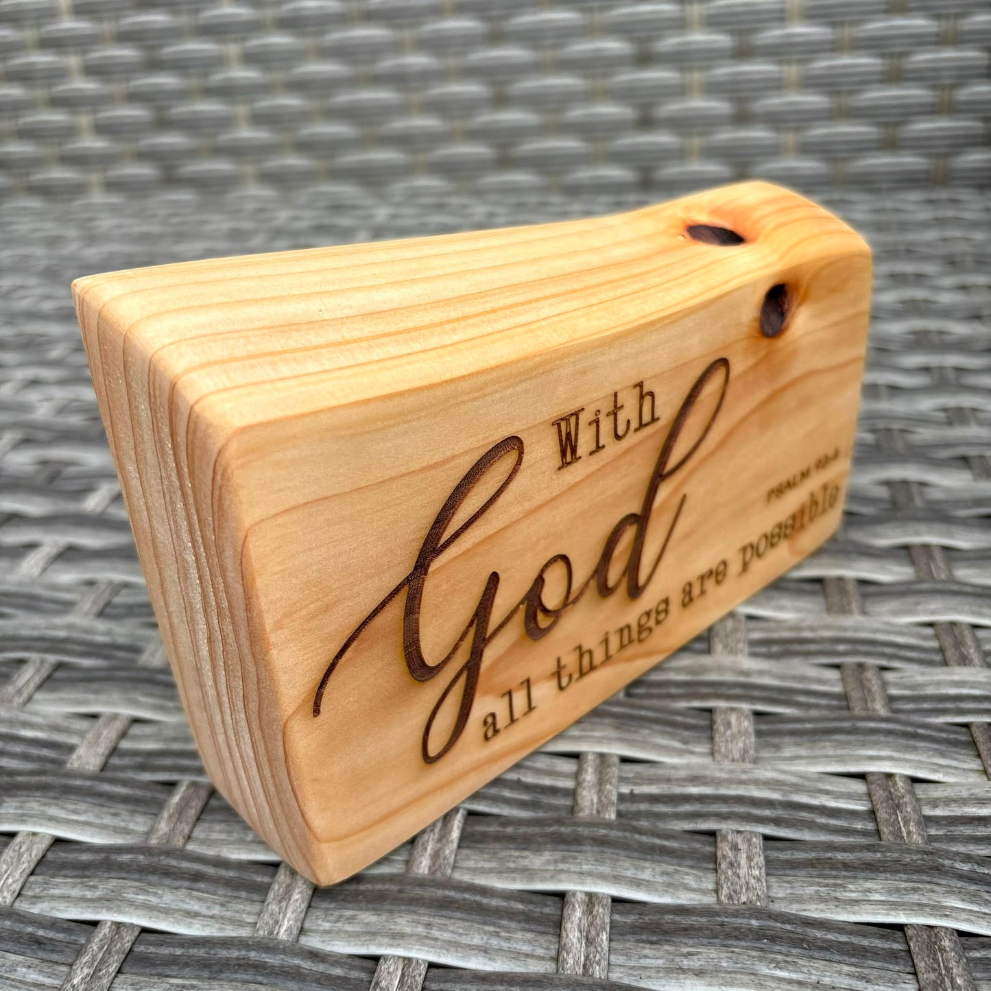 'With God all things are possible' Cedar decorative plaque