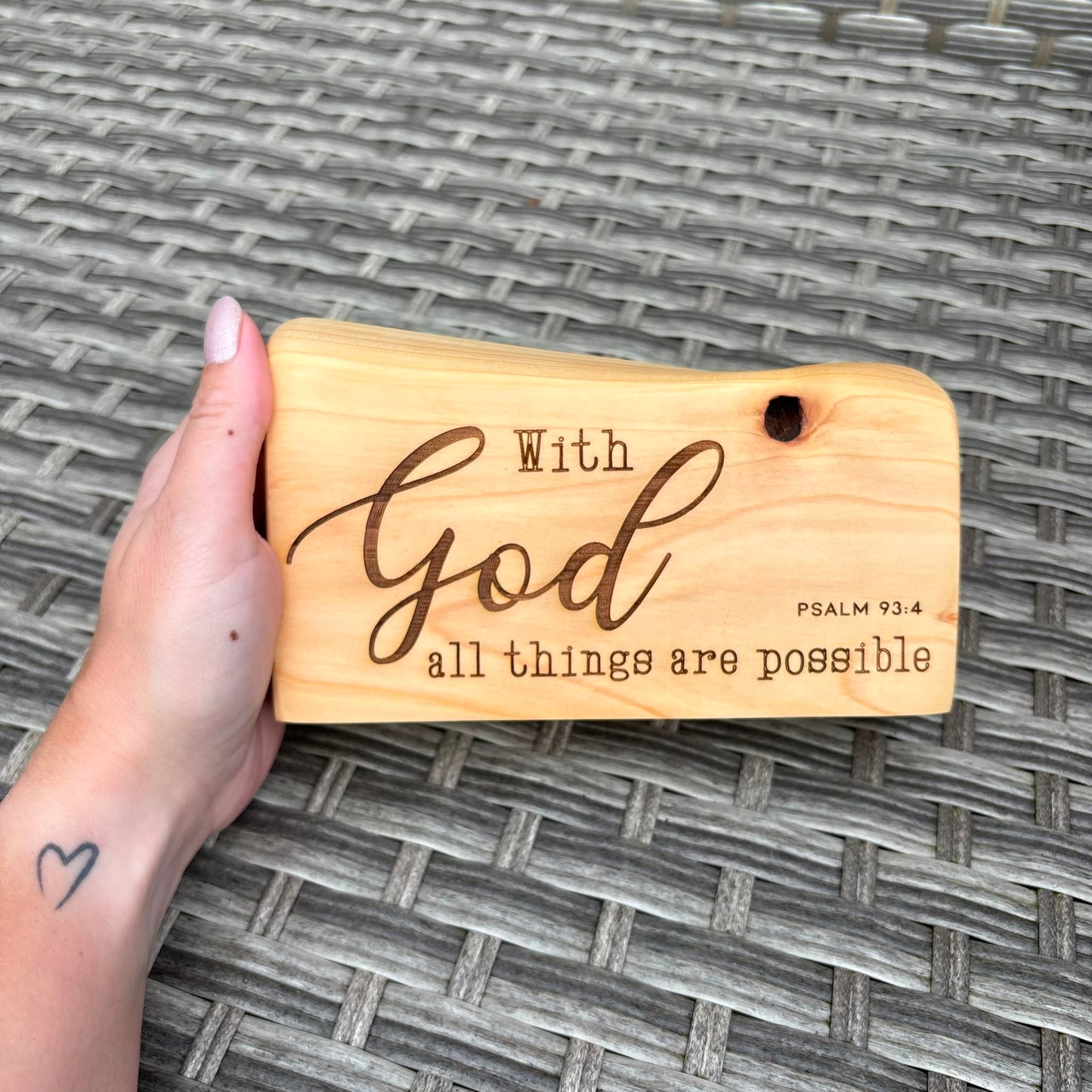 'With God all things are possible' Cedar decorative plaque
