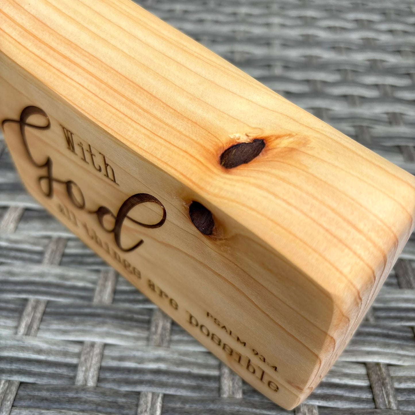 'With God all things are possible' Cedar decorative plaque