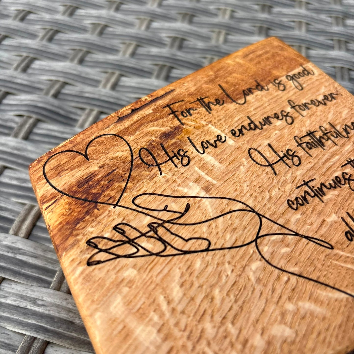 'For the Lord is good and his love endures' live edge decorative plaque