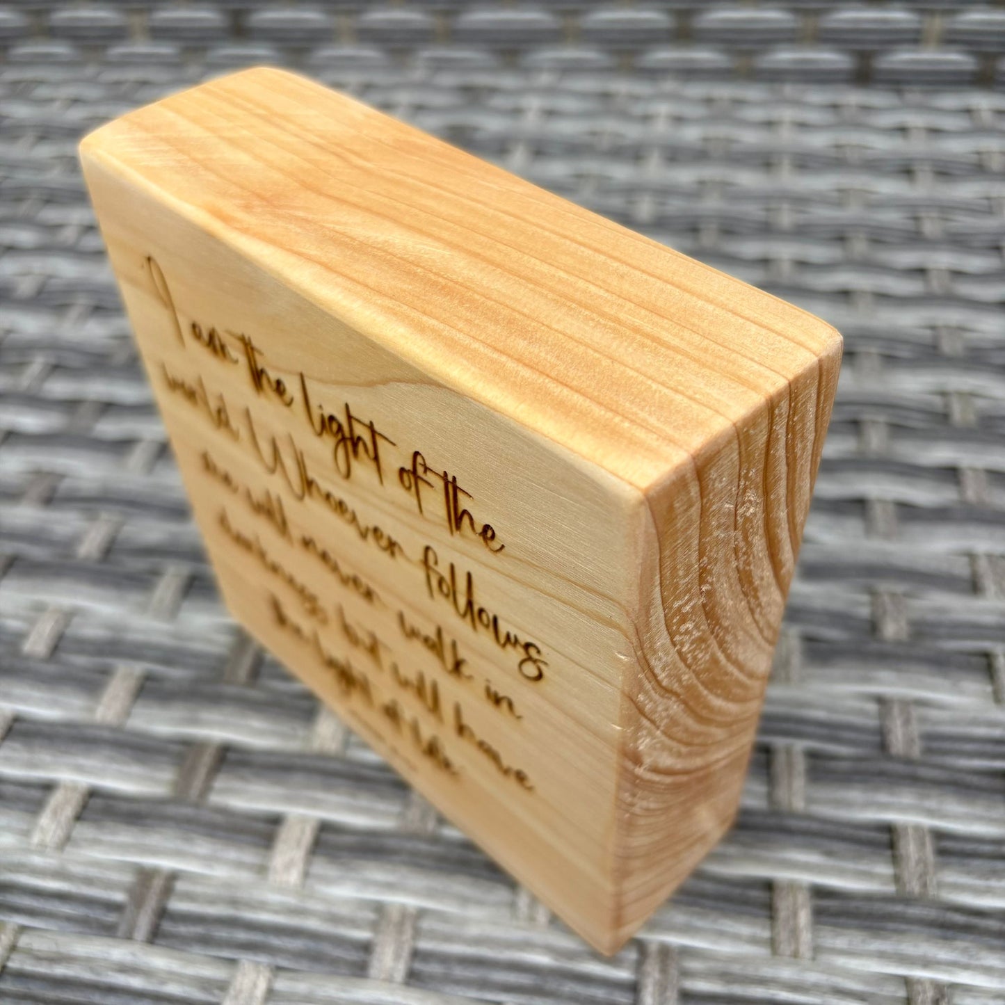 'I am the light of the world' Cedar decorative plaque