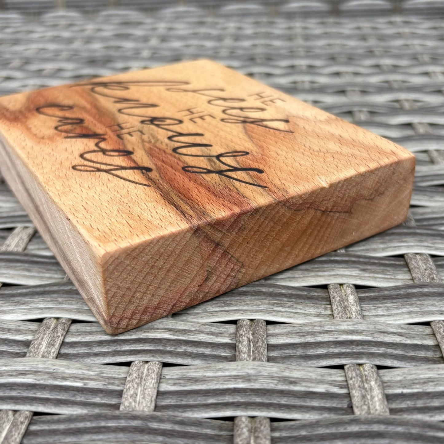 'He sees, He knows, He cares' decorative birch plaque