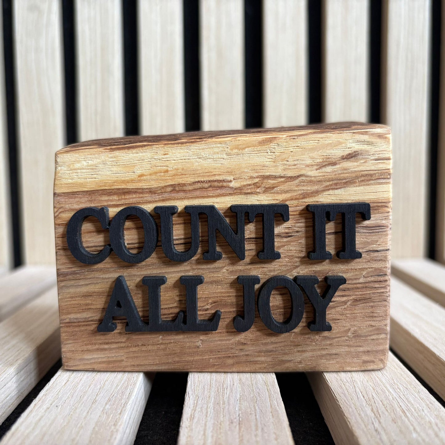 'Count it all joy' - decorative live edge plaque