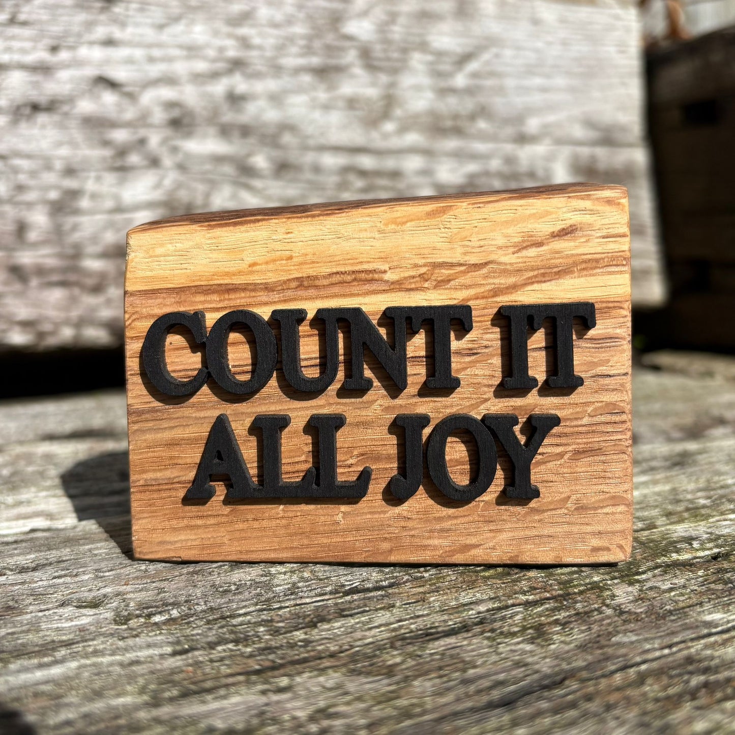 'Count it all joy' - decorative live edge plaque