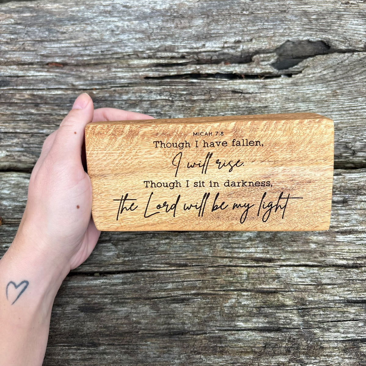 'The Lord will be my light' live edge decorative plaque