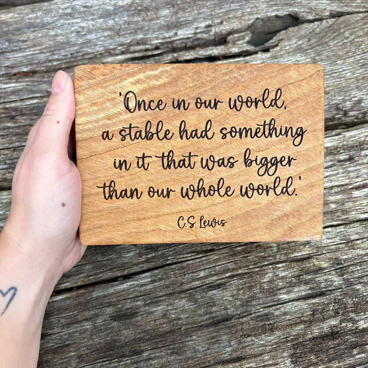 'Once in our world...' solid wood decorative plaque
