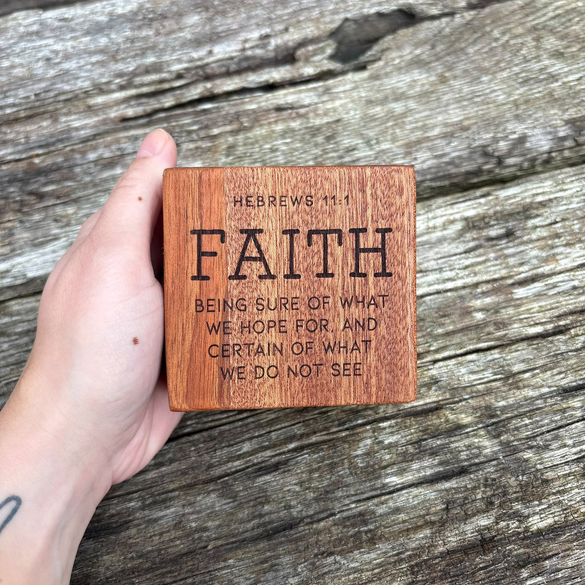 'FAITH is being sure of what we hope for...' solid wood decorative plaque