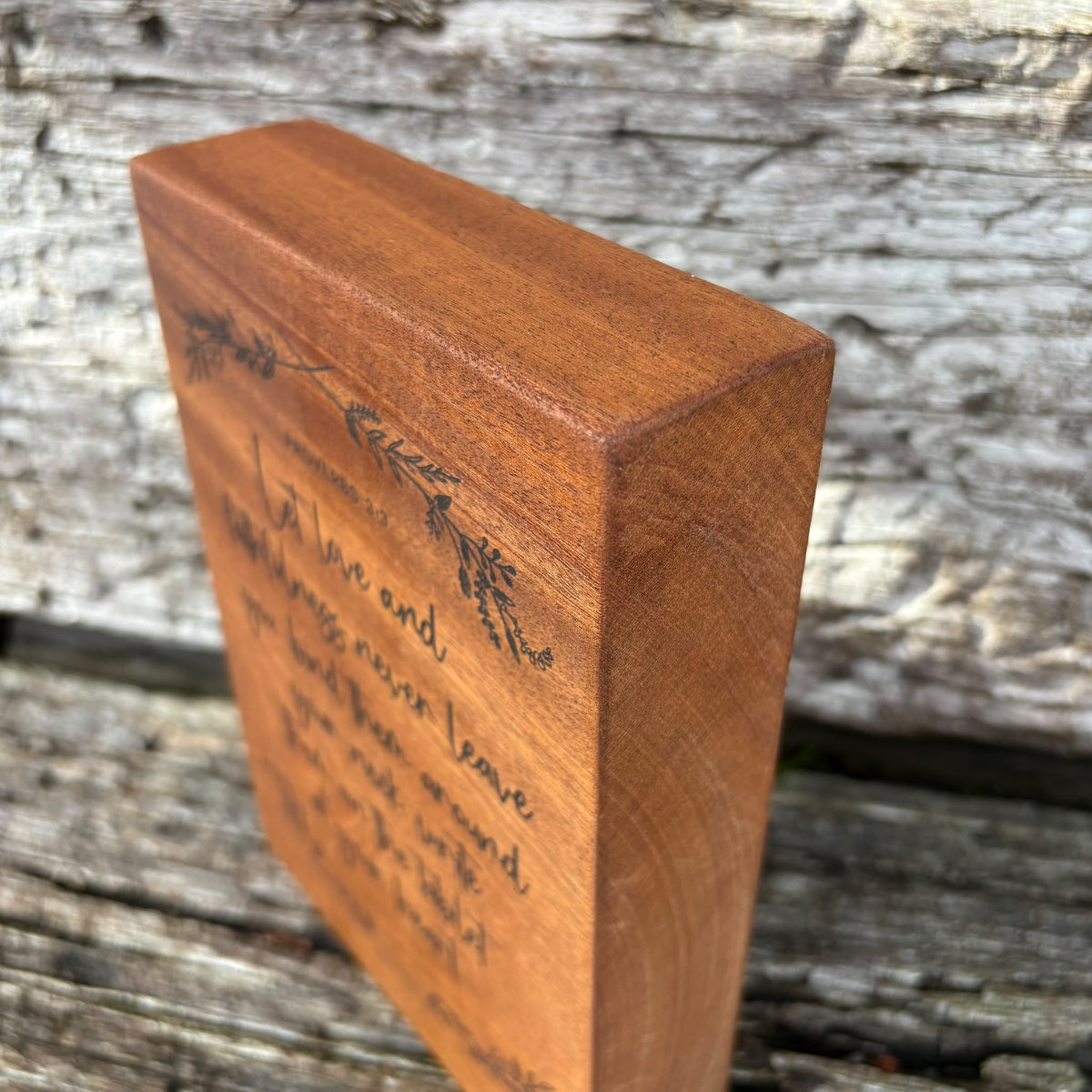 'Let love and faithfulness never leave you...' solid wood decorative plaque