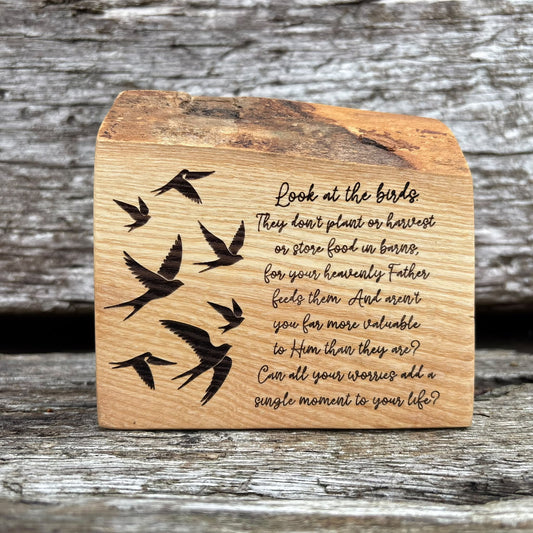 'Can all your worries add a single moment' live edge decorative plaque