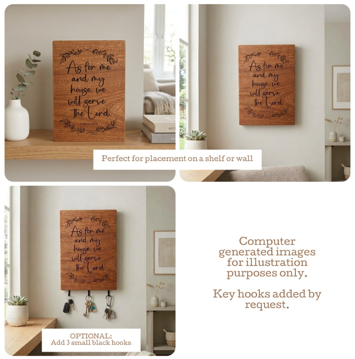 'As for me and my house' - mahogany decorative plaque OR key rack
