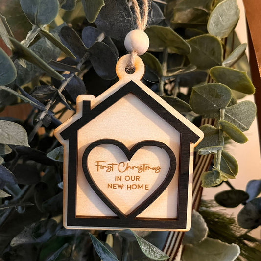 ❆ *'First Christmas in our new home' wooden Christmas bauble