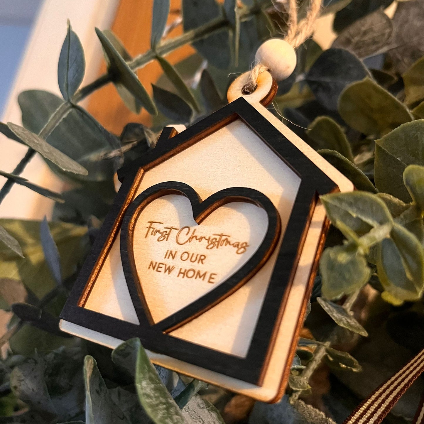 ❆ *'First Christmas in our new home' wooden Christmas bauble