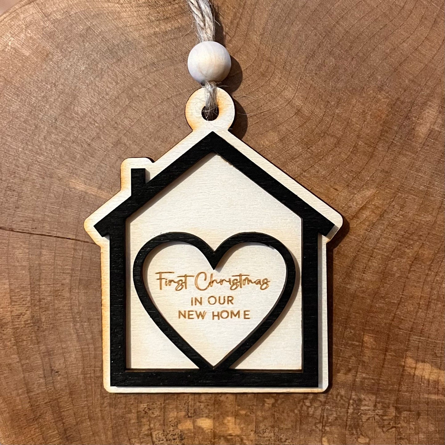 ❆ *'First Christmas in our new home' wooden Christmas bauble