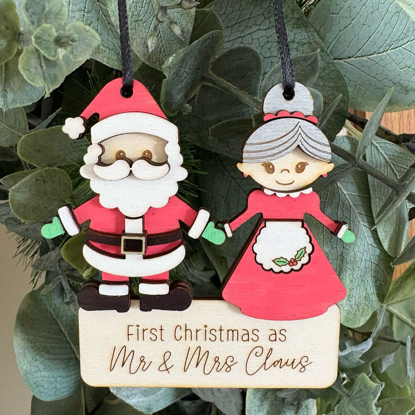 ❆ 'First Christmas as Mr & Mrs' personalised wooden Christmas bauble