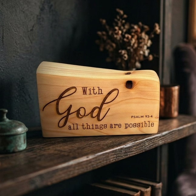 'With God all things are possible' Cedar decorative plaque