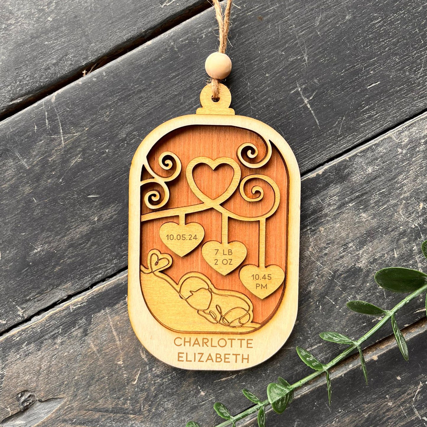 ❆ ‘Baby’s details' - large personalised hanging keepsake