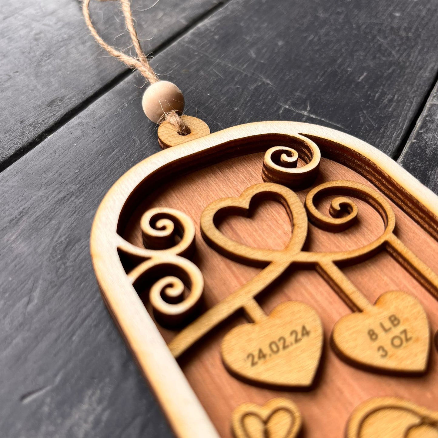 ❆ ‘Baby’s details' - large personalised hanging keepsake