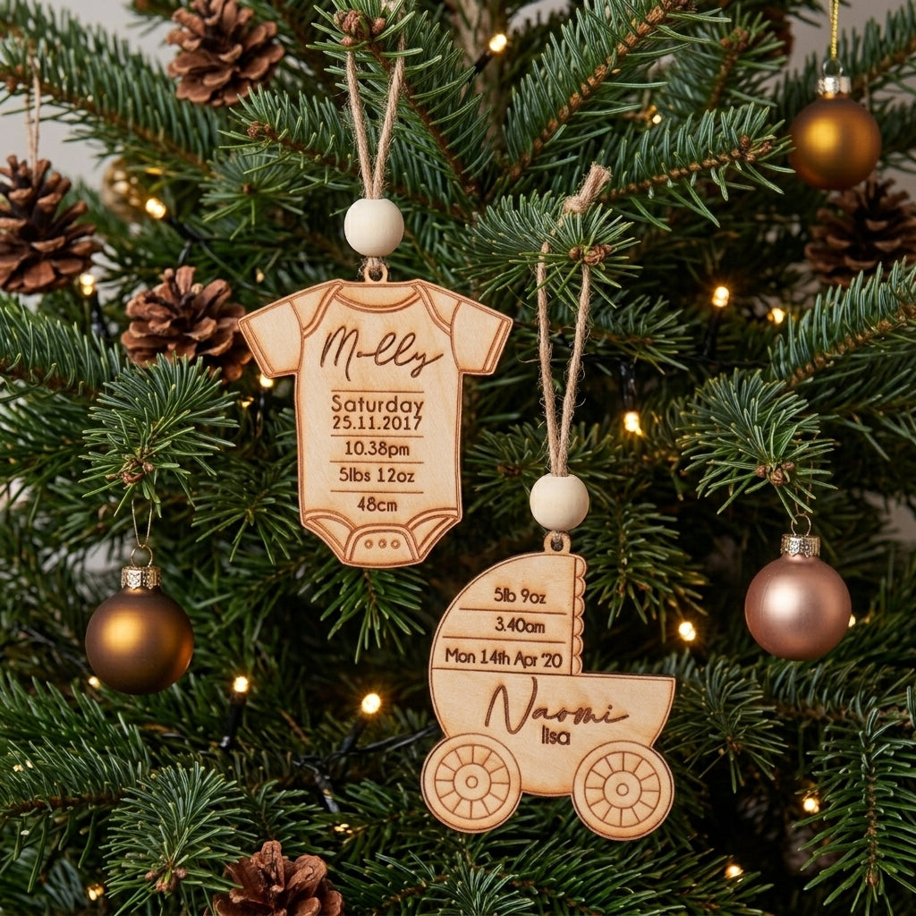 ❆ ‘Baby's details' personalised keepsake / bauble