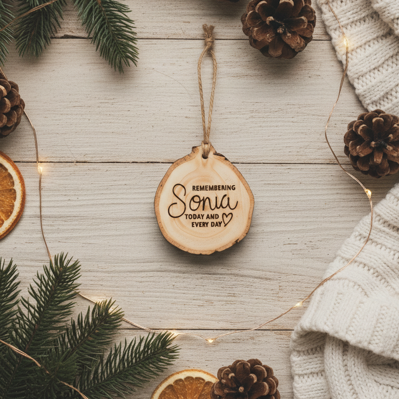 ❆ Remembrance log slice bauble