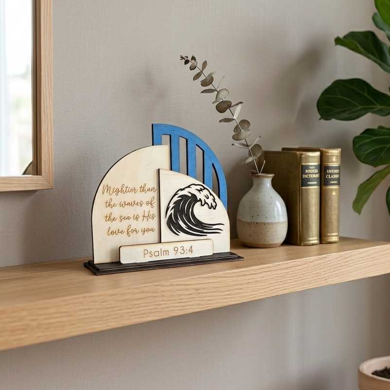 'Mightier than the waves of the sea' layered lasercut display