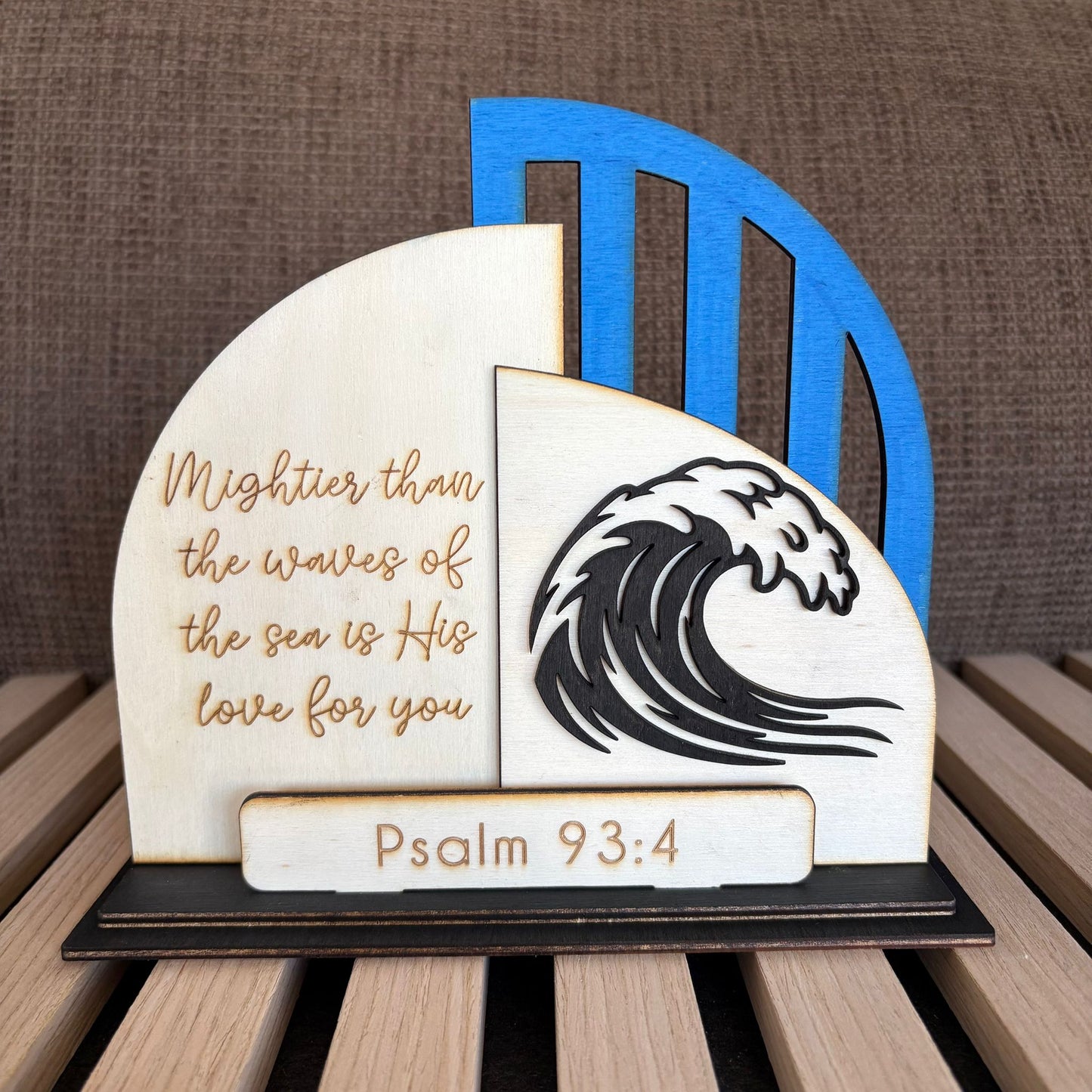 'Mightier than the waves of the sea' layered lasercut display