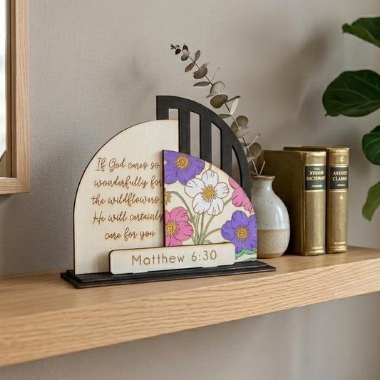 'He will certainly care for you' layered lasercut display