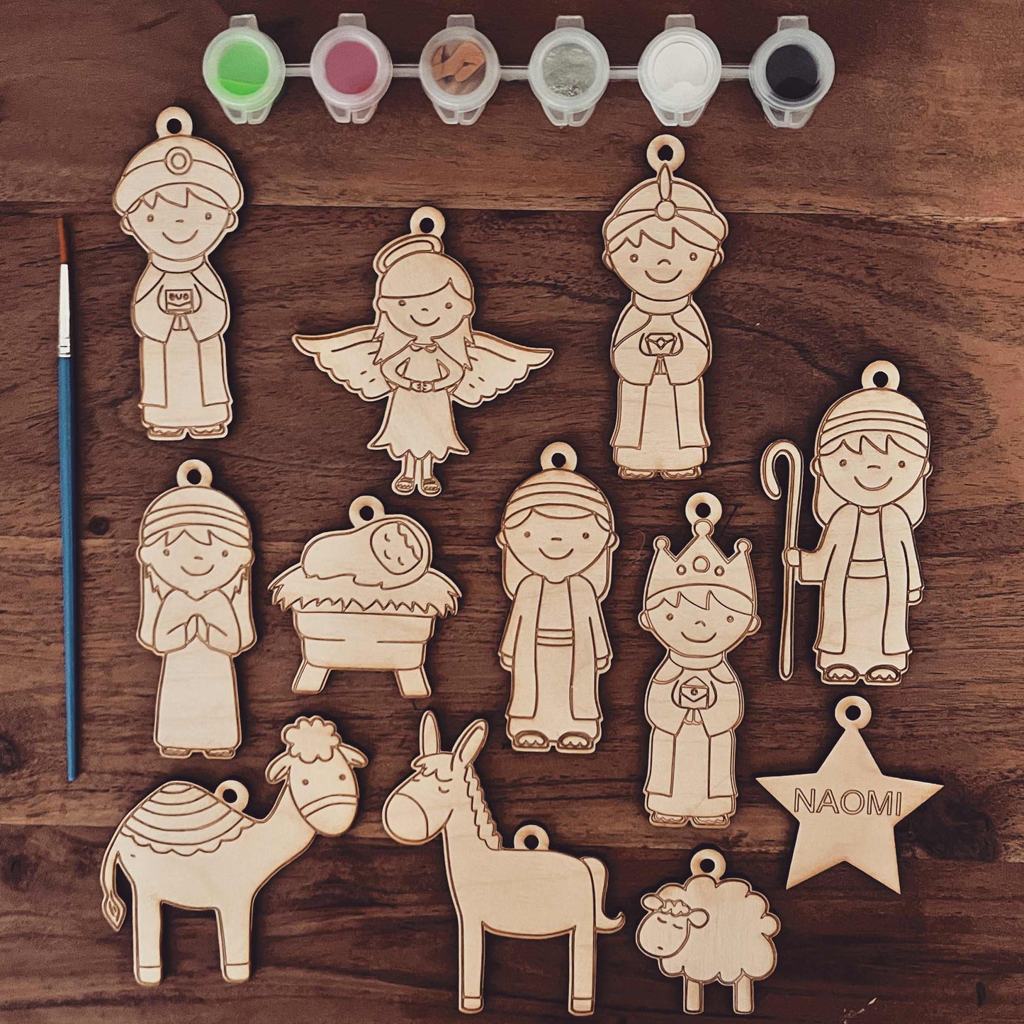 ❆ Christmas nativity themed wooden painting set for kids